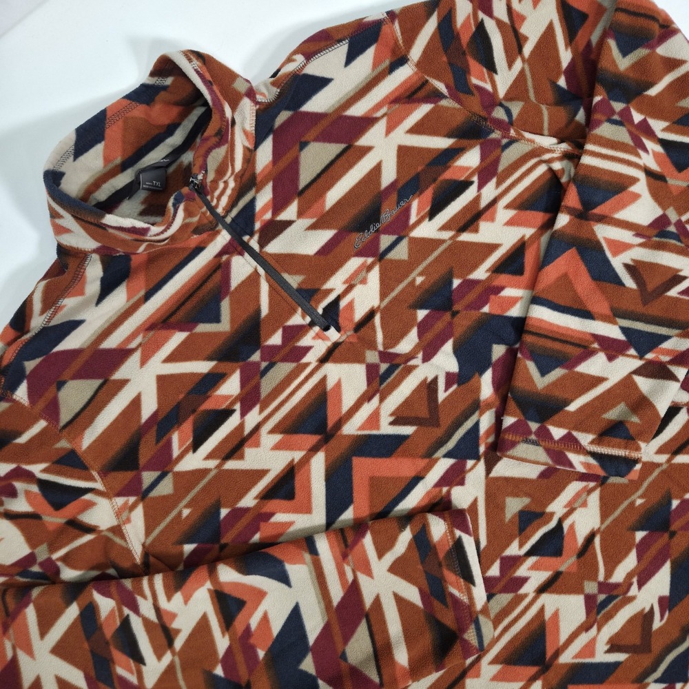 Eddie Bauer Mens Quest 1/4 Zip Fleece Aztec Geometric Southwestern XLT Orange